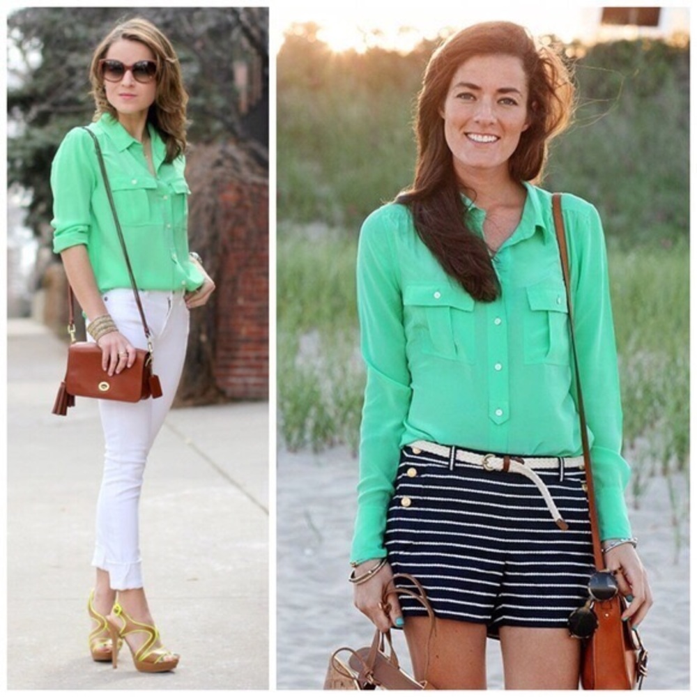 J. Crew Mint Green Button-Up Blouse